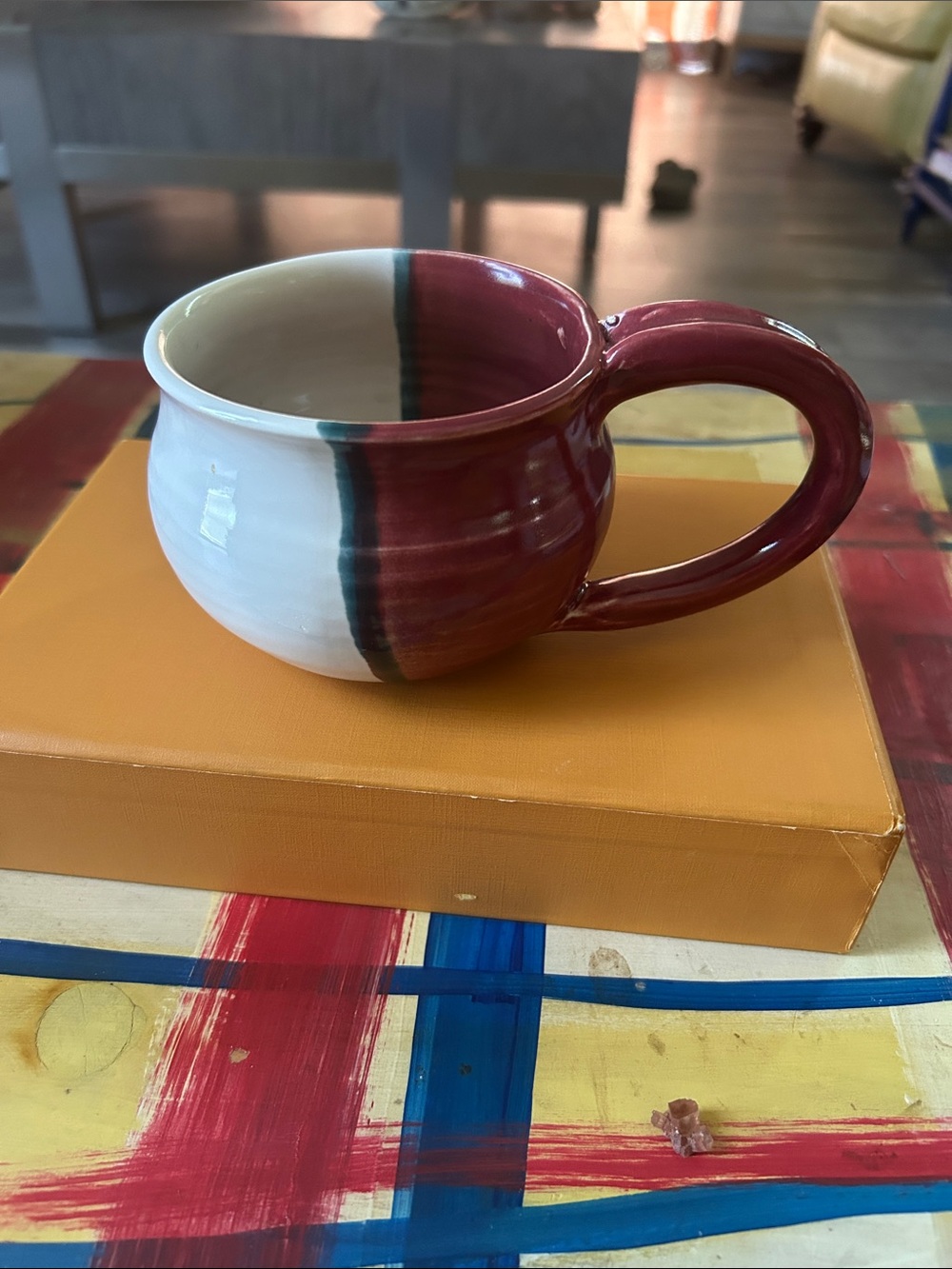 Handcrafted Two-Tone Pottery Mug Maroon and White